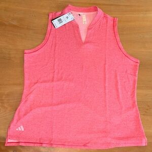 Adidas golf Women's size XL salmon Pink Polo Tank $65 Sleeveless split v-neck